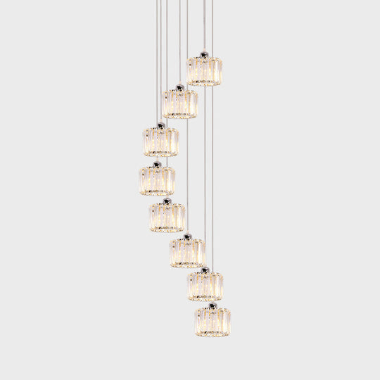 Modern 10-Head Cluster Pendant Light With Crystal Shade - Elegant Lobby Hanging Lamp