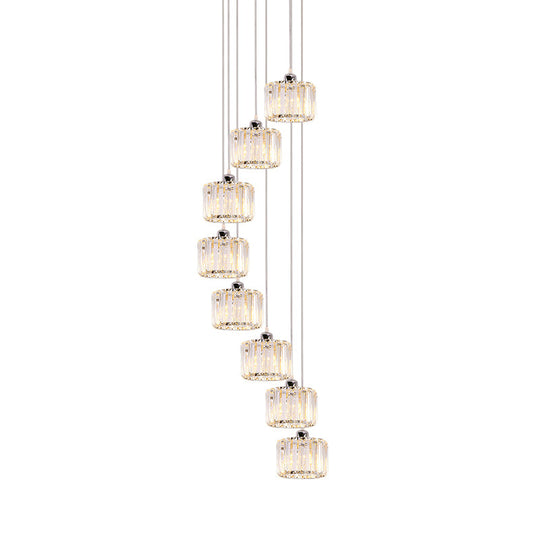 Modernist Lobby Pendant Light With Clustered Crystal Shades - Choose From 3 8 Or 10 Head Options