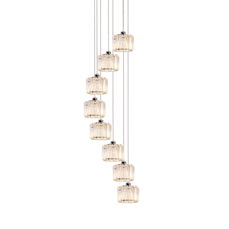 Modern 10-Head Cluster Pendant Light With Crystal Shade - Elegant Lobby Hanging Lamp