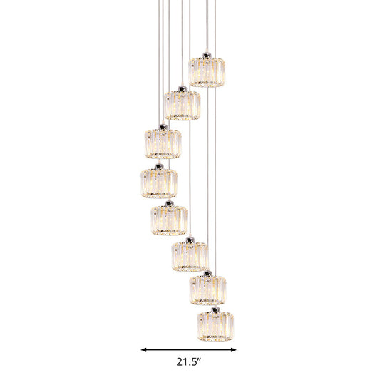 Modern 10-Head Cluster Pendant Light With Crystal Shade - Elegant Lobby Hanging Lamp