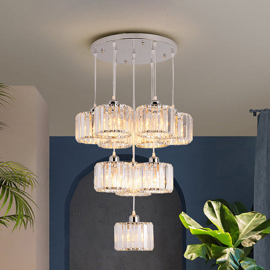Modern 10-Head Cluster Pendant Light With Crystal Shade - Elegant Lobby Hanging Lamp 10 / Clear