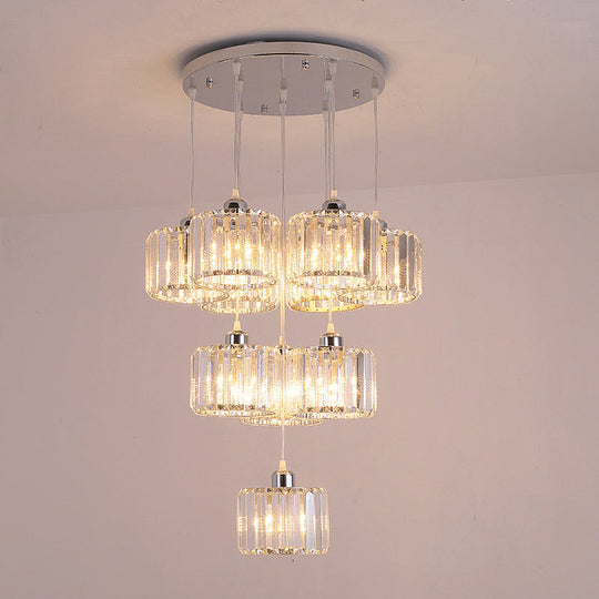 Modernist Lobby Pendant Light With Clustered Crystal Shades - Choose From 3 8 Or 10 Head Options