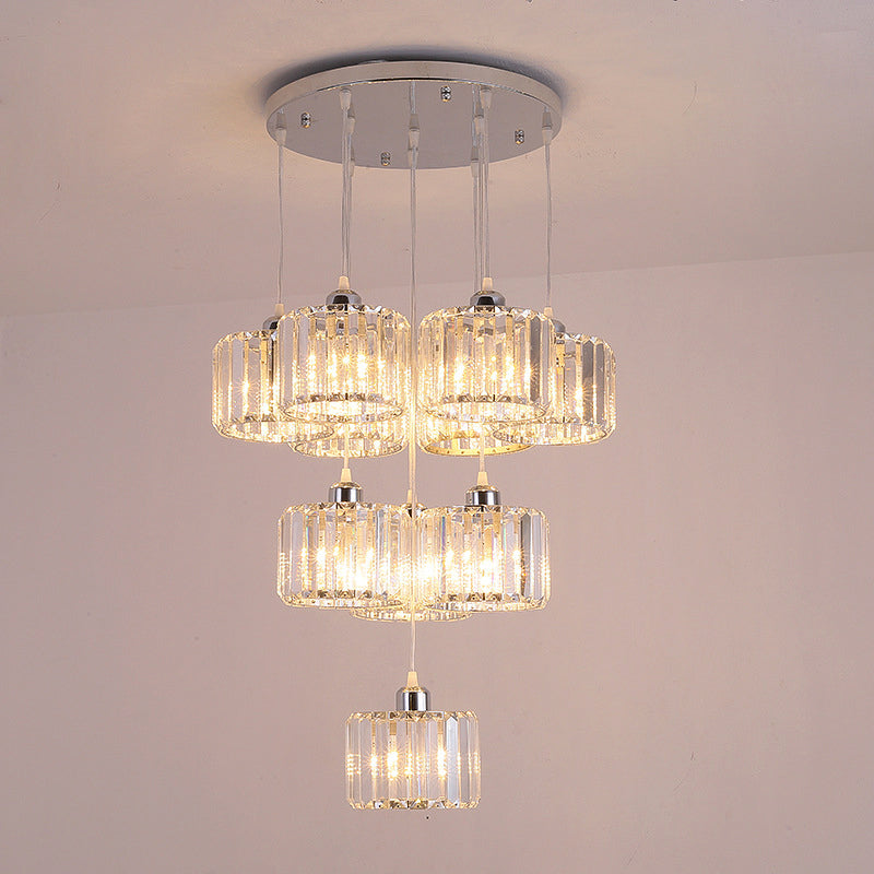 Modern 10-Head Cluster Pendant Light With Crystal Shade - Elegant Lobby Hanging Lamp