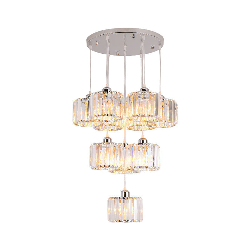 Modernist Lobby Pendant Light With Clustered Crystal Shades - Choose From 3 8 Or 10 Head Options