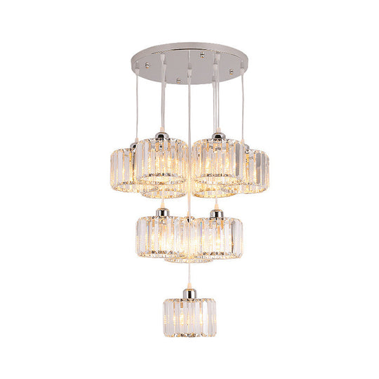 Modern 10-Head Cluster Pendant Light With Crystal Shade - Elegant Lobby Hanging Lamp