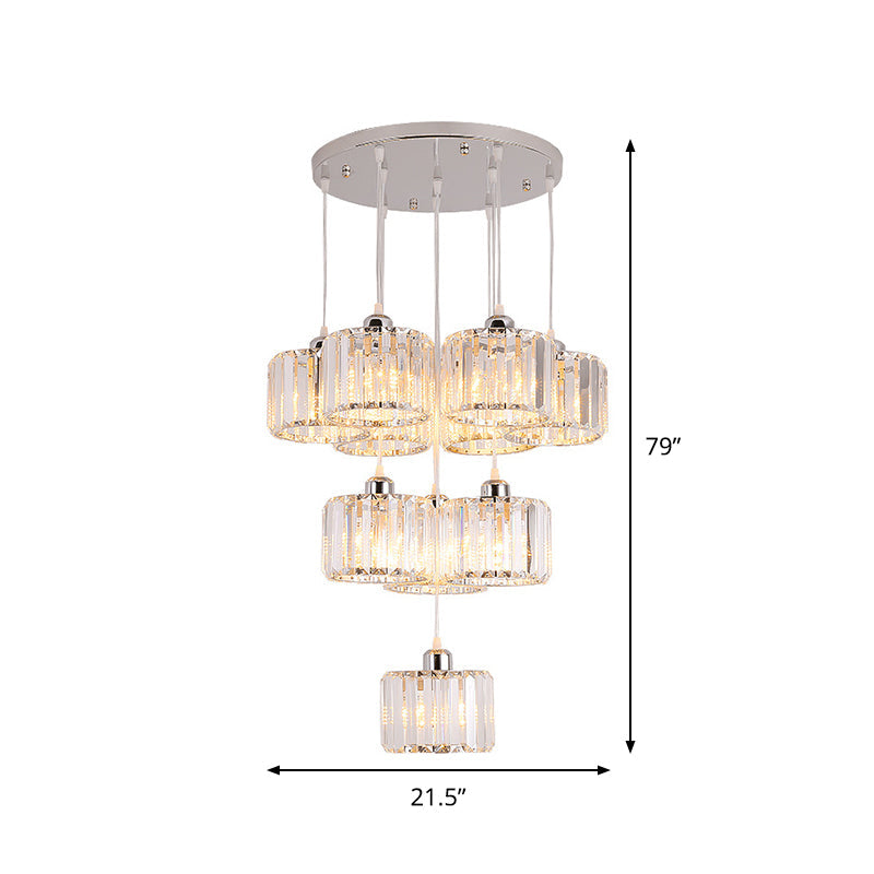 Modern 10-Head Cluster Pendant Light With Crystal Shade - Elegant Lobby Hanging Lamp