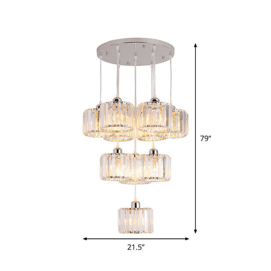 Modern 10-Head Cluster Pendant Light With Crystal Shade - Elegant Lobby Hanging Lamp