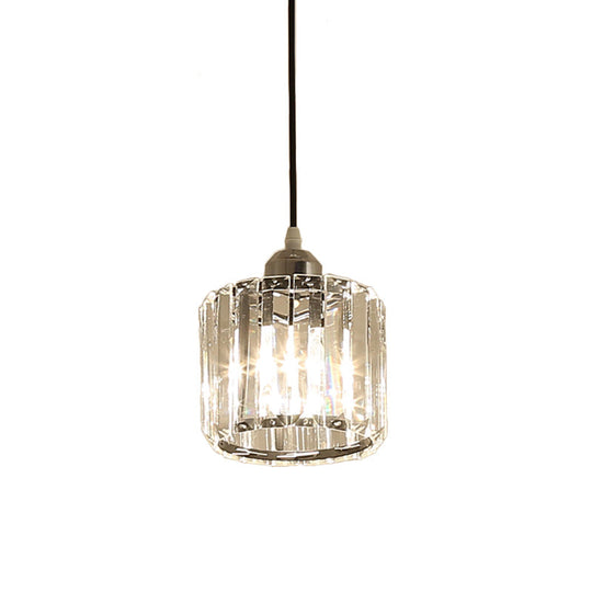 Crystal Pendulum Ceiling Pendant Light - Sleek Chrome Cylinder Design For Bedside Use