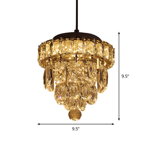 Modern 1-Light Pendant With Clear Crystal Suspension - Mini 5-Tier Tapered Design