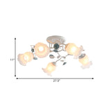 Frosted Glass Bud Semi Flush Chandelier In Pink/Blue/Blue-White - Ceiling Mount Lamp For Countryside