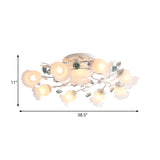 Frosted Glass Bud Semi Flush Chandelier In Pink/Blue/Blue-White - Ceiling Mount Lamp For Countryside