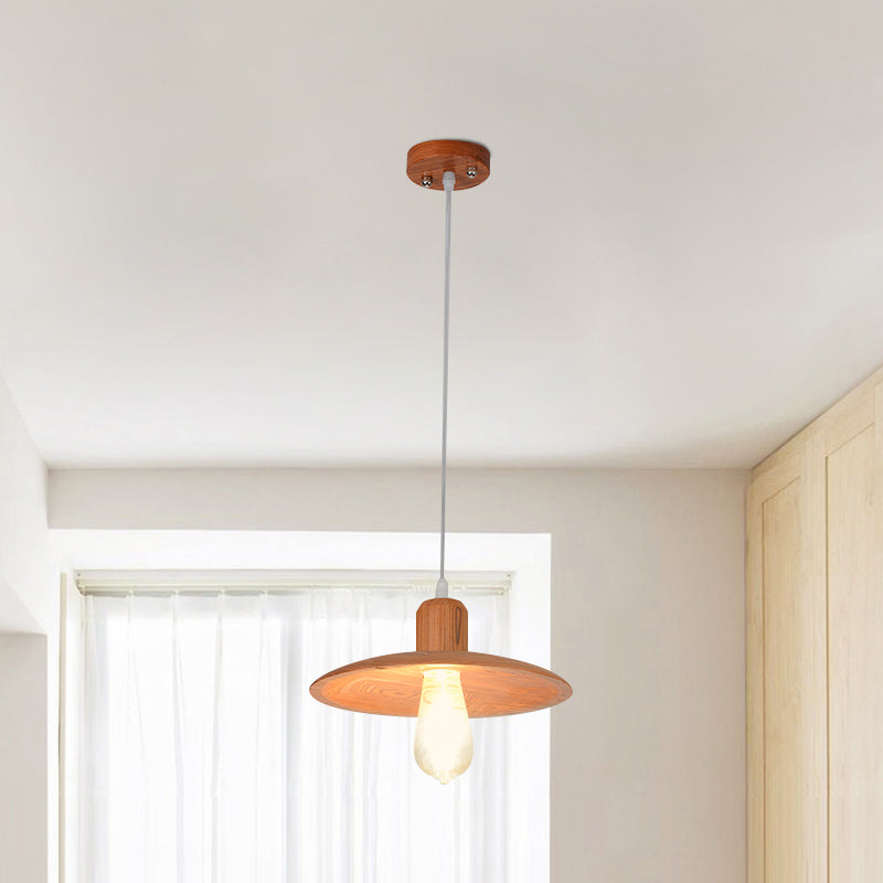 Down Lighting Wood Disk Pendant Lamp For Dining Room - Minimalist 1 Light Beige/Orange Red