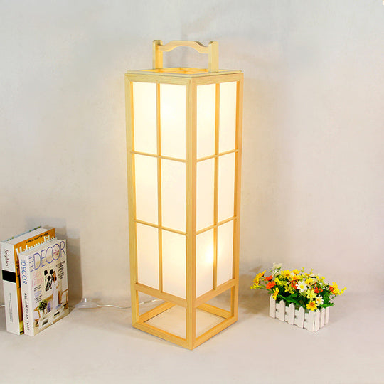 Japanese Style Beige Wooden Floor Lamp For Living Room - Food-Box Stand Light