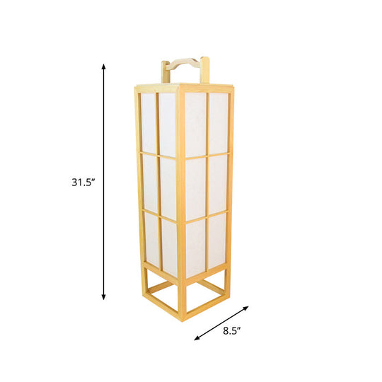 Japanese Style Beige Wooden Floor Lamp For Living Room - Food-Box Stand Light