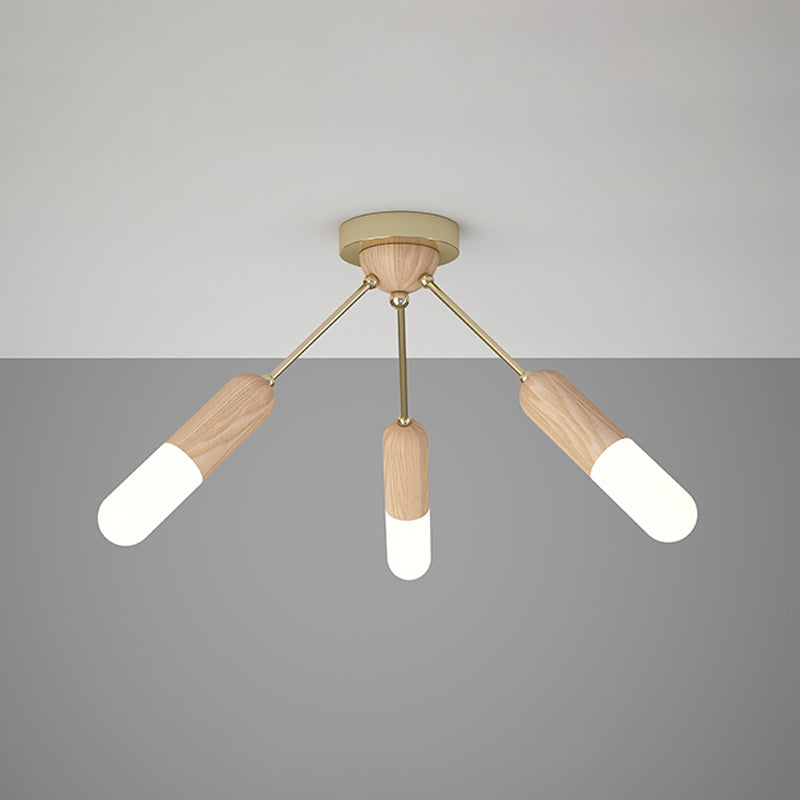 Modern Wood Capsule Semi Mount Ceiling Lamp For Bedroom - Beige 3/5 - Light