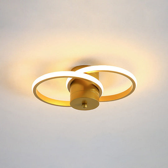 Modern Led Gold Flush Mount Ceiling Lamp - Acrylic Dual Loop Light Fixture For Corridor