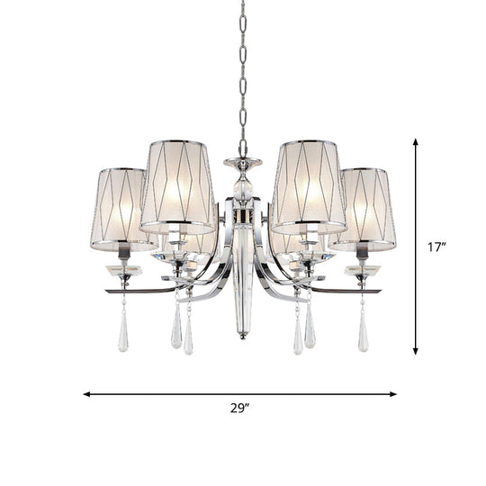 Contemporary Chrome Chandelier: Cone Pendant Light With Crystal Draping - 6 Lights