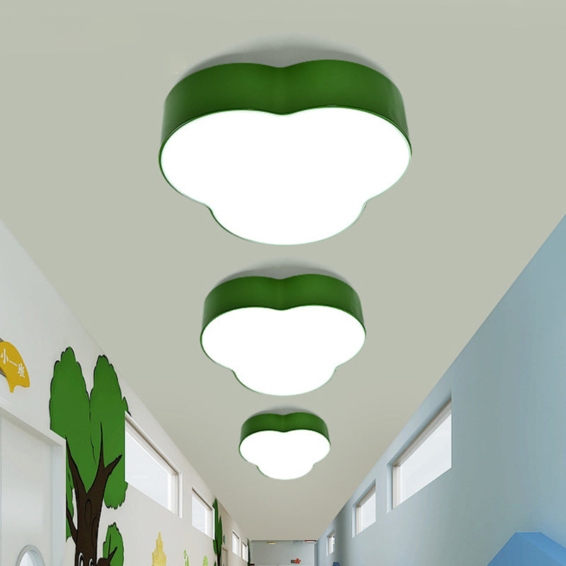 Nursery School Petals Flush Mount Lamp - Cartoon Acrylic Led Ceiling Light (White/Green)