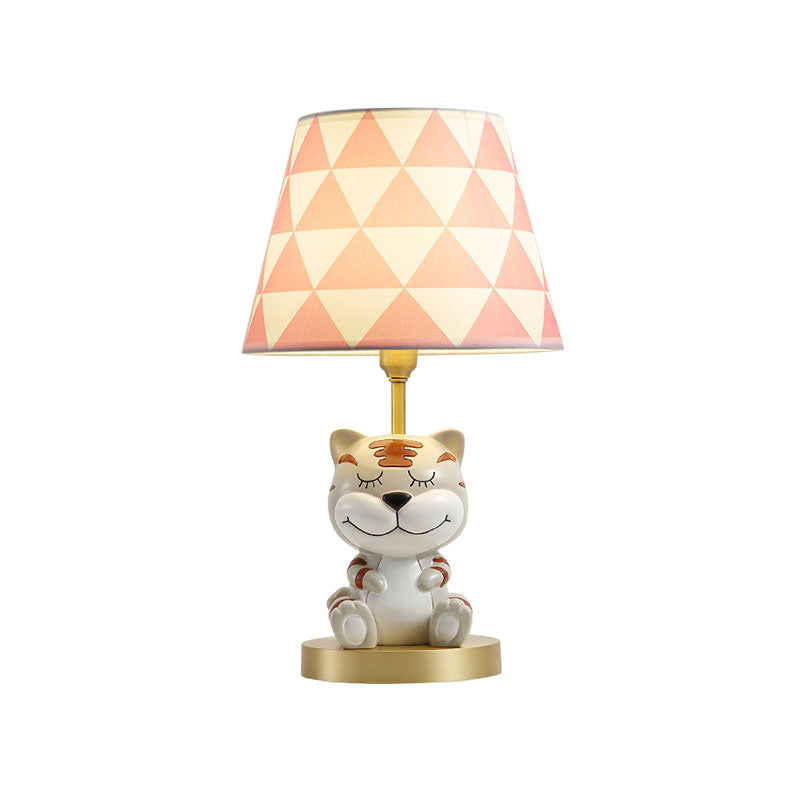Edasich - Kids’ Conical Triangle-Print Fabric Table Light Kids Single Bulb Pink/Blue Night Stand