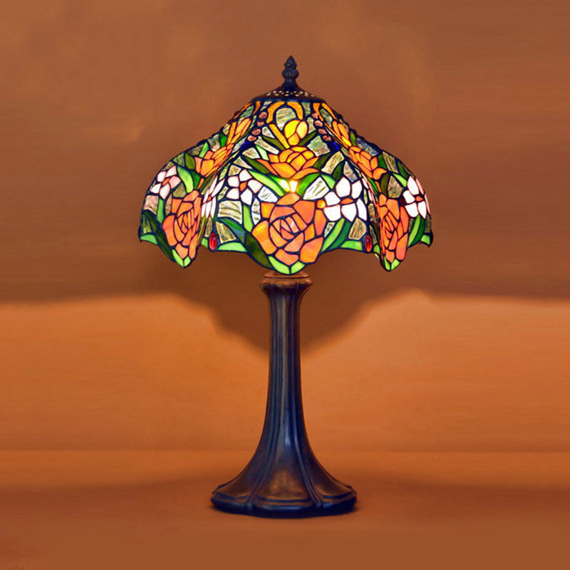 Brianna - Tiffany Stained Glass Coffee Table Lamp: Ridged Shade Night Light With