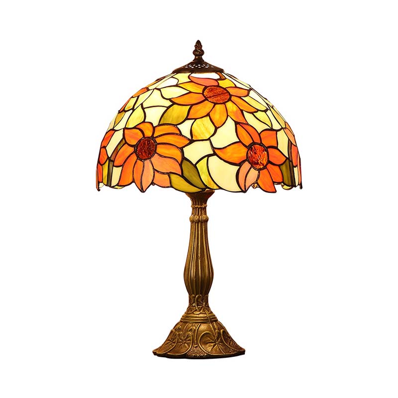 Rukh - Tiffany Sunflowers Night Lamp: Hand-Cut Stained Glass Table Light With