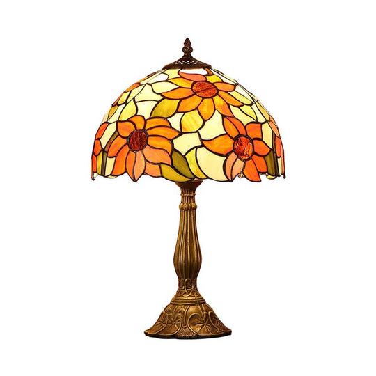 Rukh - Tiffany Sunflowers Night Lamp: Hand-Cut Stained Glass Table Light With