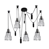 Farmhouse Style 5-Bulb Spider Pendant Light With Wire Guard Shade - Black Metal Ceiling Fixture For