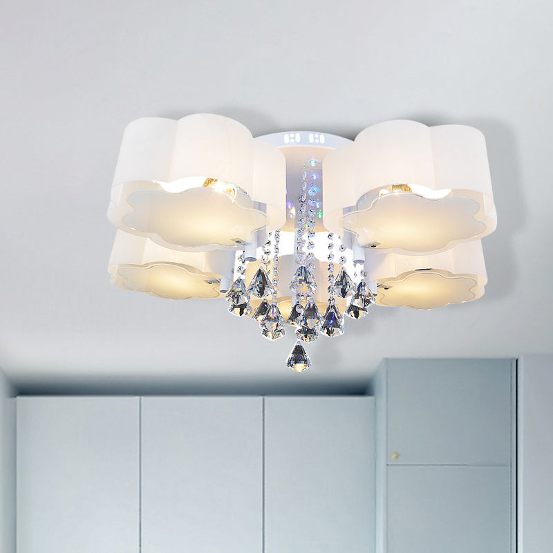 Bloom Glass Flush Mount Lamp With Crystal Draping - Contemporary Design 3/5 Heads White Light 5 /