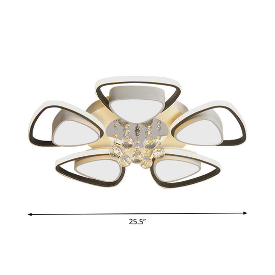 Minimalist Triangle Flush Mount Crystal Ball Ceiling Light In Black And White - 3/5 Bulb Option