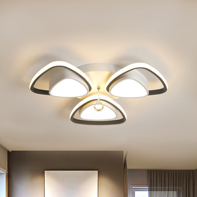 Minimalist Triangle Flush Mount Crystal Ball Ceiling Light In Black And White - 3/5 Bulb Option