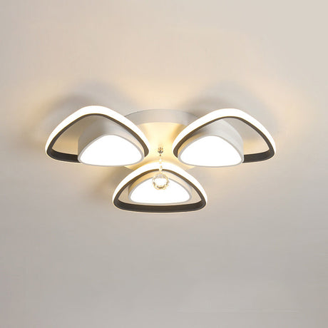Minimalist Triangle Flush Mount Crystal Ball Ceiling Light In Black And White - 3/5 Bulb Option