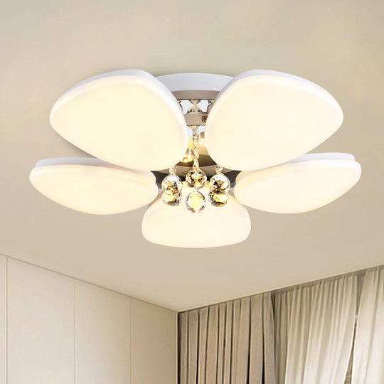 Modern Led Acrylic Flush Mount Ceiling Light With Crystal Ball White Blossom Design