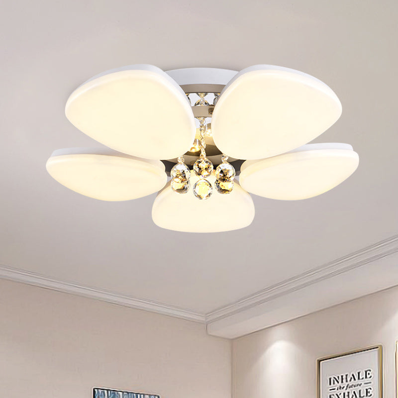 Modern Led Acrylic Flush Mount Ceiling Light With Crystal Ball White Blossom Design