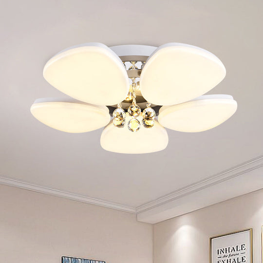 Modern Led Acrylic Flush Mount Ceiling Light With Crystal Ball White Blossom Design