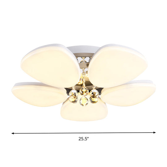 Modern Led Acrylic Flush Mount Ceiling Light With Crystal Ball White Blossom Design