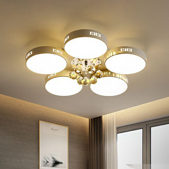 Contemporary Led Flush Mount Ceiling Lamp In White - 22/31.5 Circular Crystal Orb Design For