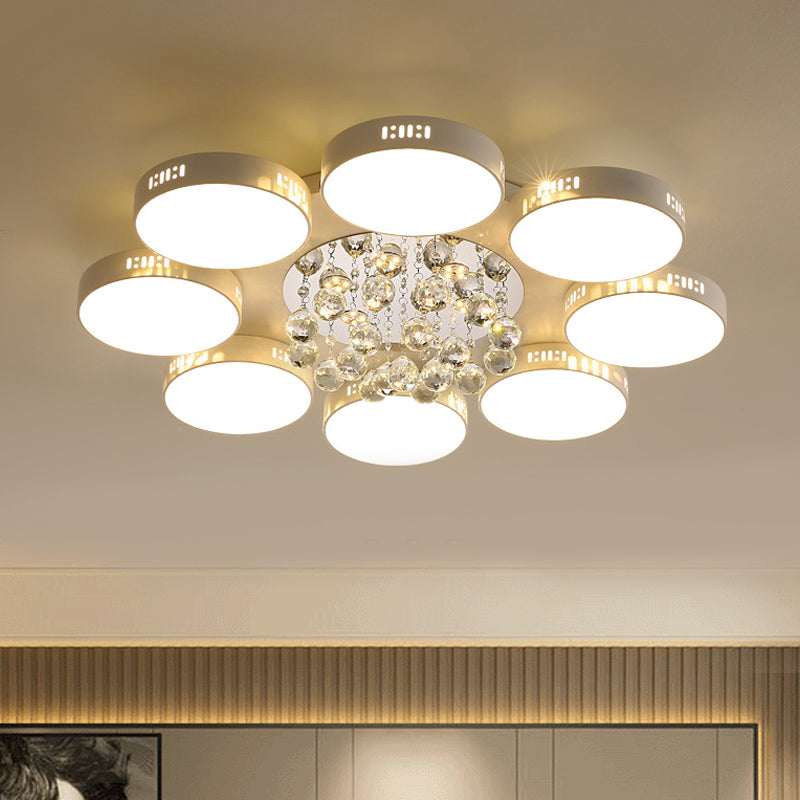 Contemporary Led Flush Mount Ceiling Lamp In White - 22/31.5 Circular Crystal Orb Design For