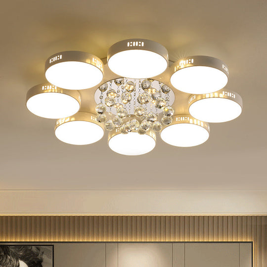 Contemporary Led Flush Mount Ceiling Lamp In White - 22/31.5 Circular Crystal Orb Design For