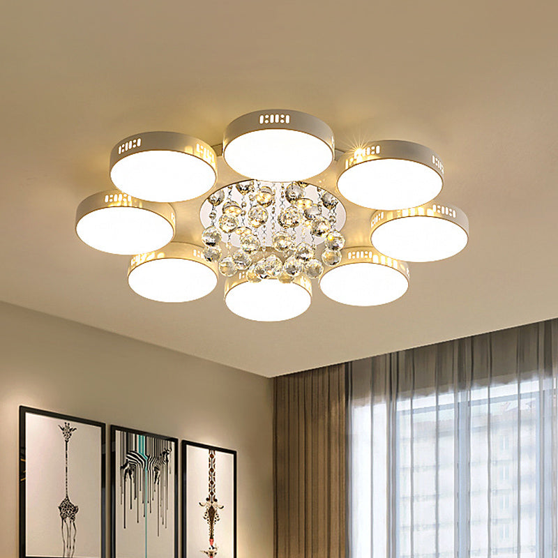 Contemporary Led Flush Mount Ceiling Lamp In White - 22’/31.5’ Circular Crystal Orb Design For