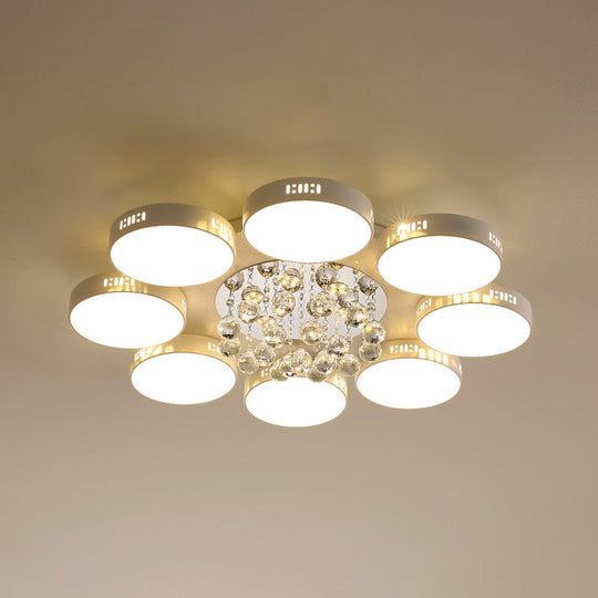 Contemporary Led Flush Mount Ceiling Lamp In White - 22’/31.5’ Circular Crystal Orb Design For