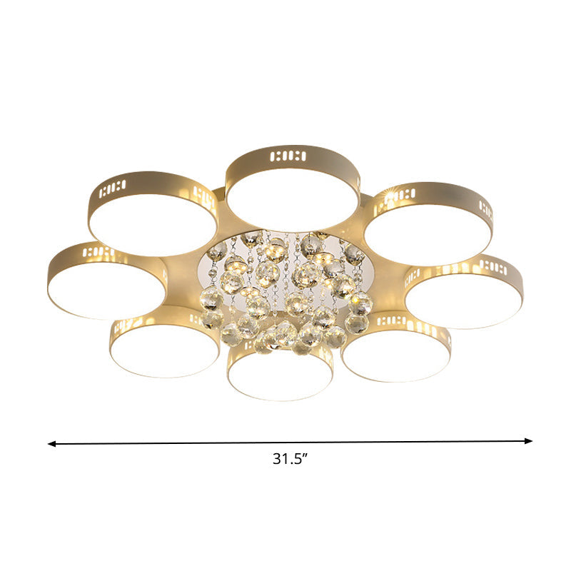 Contemporary Led Flush Mount Ceiling Lamp In White - 22/31.5 Circular Crystal Orb Design For