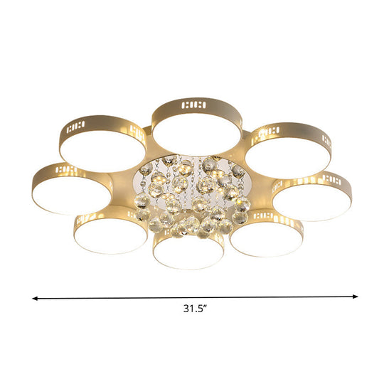 Contemporary Led Flush Mount Ceiling Lamp In White - 22/31.5 Circular Crystal Orb Design For