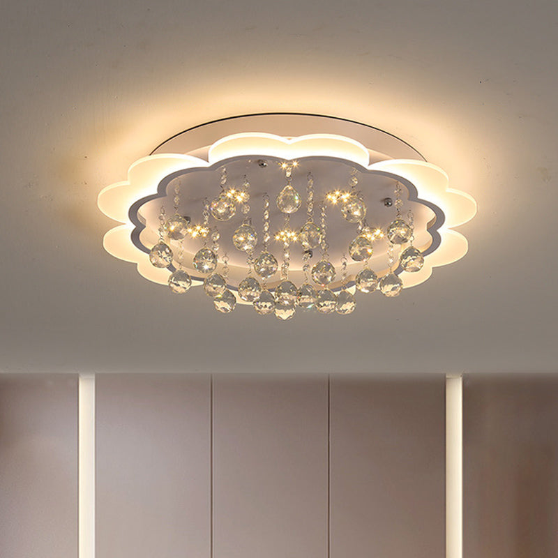 Bloom Led Ceiling Light With Crystal Ball White Acrylic Flush Mount - 22/25.5 Width / 25.5