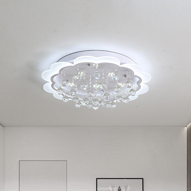 Bloom Led Ceiling Light With Crystal Ball White Acrylic Flush Mount - 22/25.5 Width
