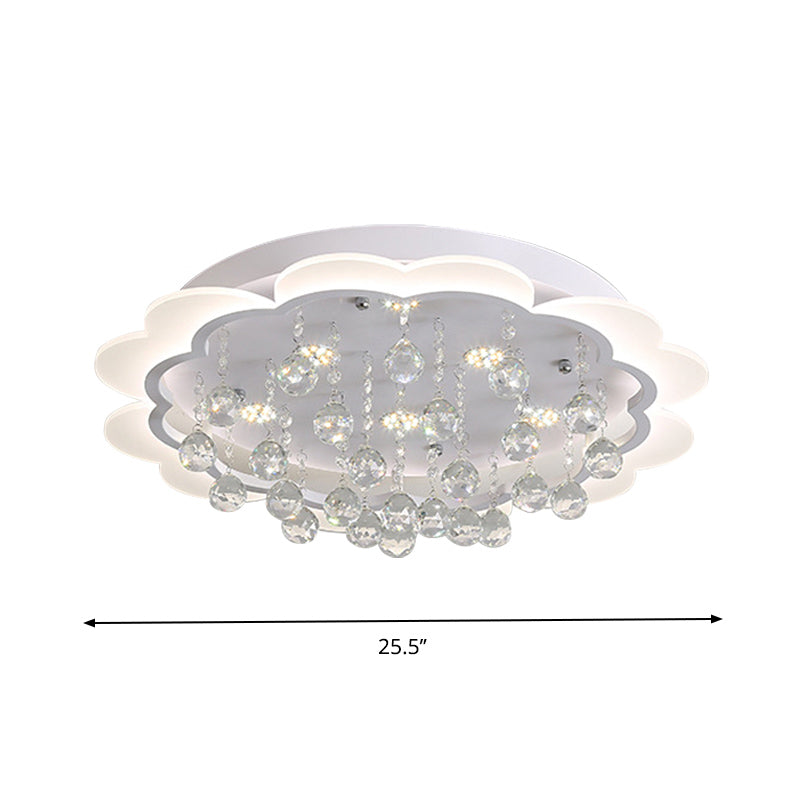 Bloom Led Ceiling Light With Crystal Ball White Acrylic Flush Mount - 22’/25.5’ Width