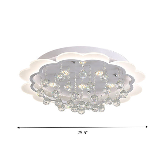 Bloom Led Ceiling Light With Crystal Ball White Acrylic Flush Mount - 22’/25.5’ Width