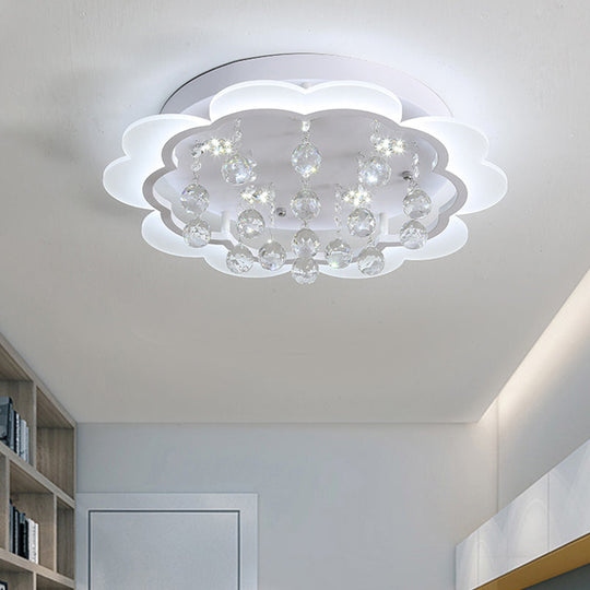 Bloom Led Ceiling Light With Crystal Ball White Acrylic Flush Mount - 22’/25.5’ Width / 22’
