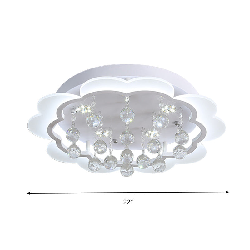 Bloom Led Ceiling Light With Crystal Ball White Acrylic Flush Mount - 22/25.5 Width