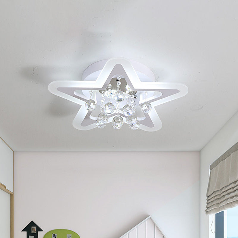 Minimalist Led Star Ceiling Light Fixture White Acrylic Flushmount Crystal Sphere 16/19.5 Wide