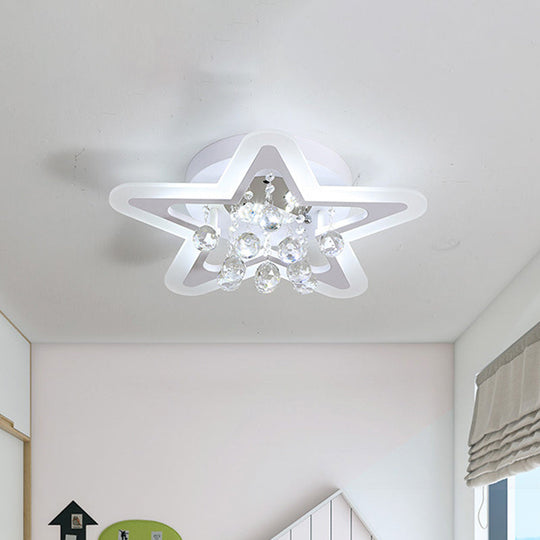 Minimalist Led Star Ceiling Light Fixture White Acrylic Flushmount Crystal Sphere 16/19.5 Wide